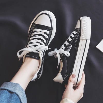 Platform Canvas Schoenen Dames Nieuwe Ademende Veelzijdige Boardschoenen Zomer Ins Trendy Kleine Zwarte Schoenen 40 zwart