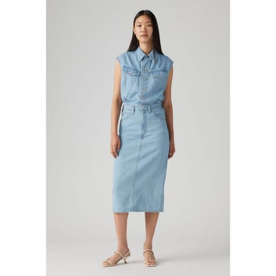 Levi's Iconic Sleeveless Lightweight  Dress Light Indigo Maat: S | Midi Jurken Outlet | Dames | Blauw