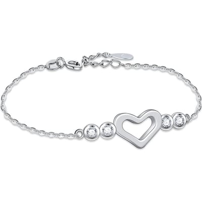 Charm Zirkoon Inleg Bal Dunne Schakelarmbanden Voor Vrouwen 925 Sterling Zilver Liefde Hart Kettingarmband Eenvoudige Sieraden Feest 19cm white