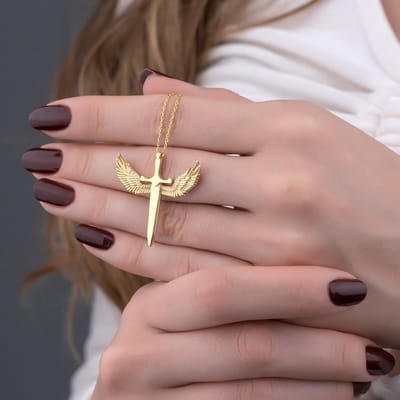 Donley Kruis ketting Goud - Holy cross - Angel Wings - Wings ketting - dames ketting - Heilig zwaard - Zwaard en vleugels - holy spirit - geloofs kruis - ladies necklace - vrouwen ketting geloof