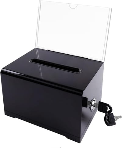 Lockable Acrylic Dispenser Box - Clear Voting Box with Key Lock voor Competities - Appointments - Business Cards - Inclusief Stickers - Zwart