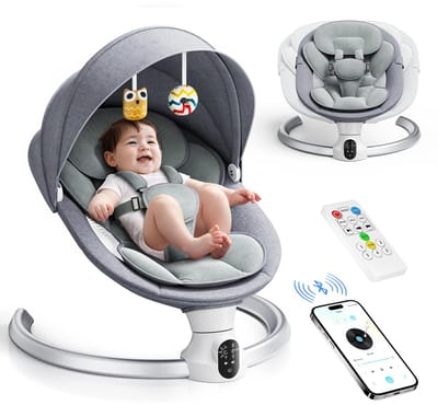 Delightness Elektrische Babyshaker - Wipstoel - Babyschommel - Wieg - 5 Snelheden - 3 Timer - 10 Muziekjes - Bluetooth - Grijs