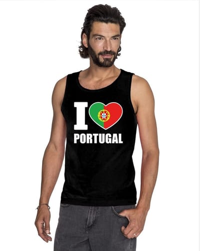 Zwart I love Portugal supporter singlet shirt/ tanktop heren - Portugees shirt heren S