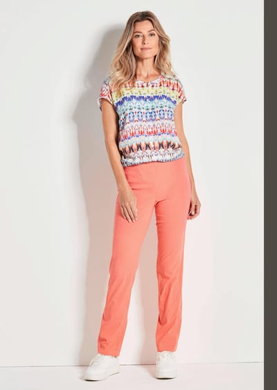 Onderhoudsarme broek CARLA van bengaline - koraalrood - Gr. 20 van Goldner Fashion