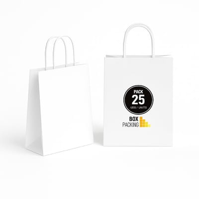 Dailygoods- Papieren Tasjes 25 Stuks - Witte Draagtasjes - Kraft Tassen - Stevig 115 g/m² - Ideaal voor Geschenken - Gemaakt in Spanje - Draagtas