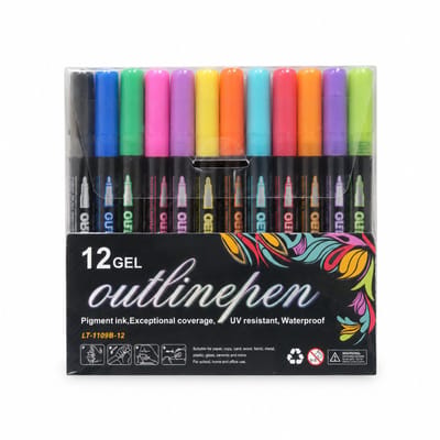 Dubbele lijn contourpennen - 12 kleuren - kleurrijke fluorescerende markering - voor handgeschreven posters en accentmarkering - 120 sets per doos