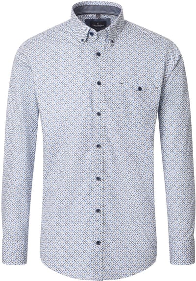 CASA MODA Sport casual fit overhemd - popeline - wit met blauw en groen dessin - Strijkvriendelijk - Boordmaat: 39 - 40