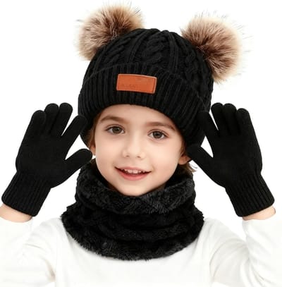 Winter sjaal en handschoenen set voor kinderen, 3-delige set, warme fleece accessoires voor jongens en meisjes van 3-8 jaar, ideaal voor de winteractiviteiten