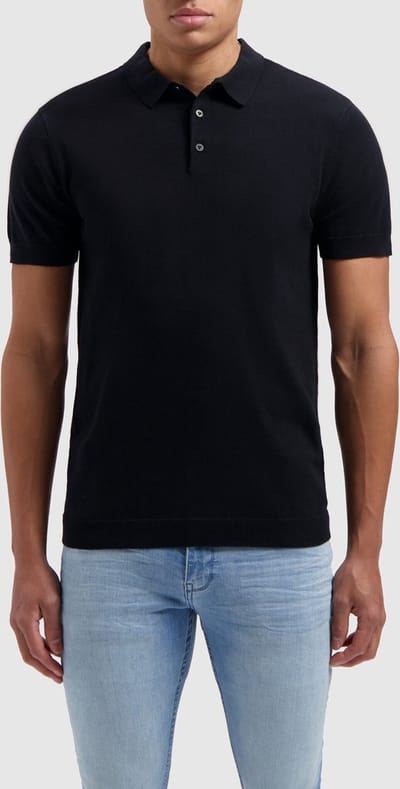 PURE PATH Knit Polo With Chestprint Polo's & T-shirts Heren - Polo shirt - Zwart - Maat XS