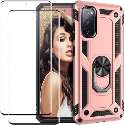Telefoonhoesje Geschikt voor: Samsung Galaxy S20 Plus hoesje Schokbestendige ring armor met 2X volledige schermdekking Screenprotector rose gold