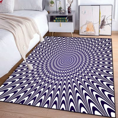 3D Vortex Illusie Zwart-Wit Tapijt voor Slaapkamer Vloermat Abstract Geometrisch Optisch Duizeligheid Tapijt Antislip Woonkamer Decor 50x80cm (20x31in)