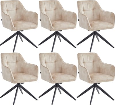 Colenis® - Lungo Eetkamerstoel - Set Van 6 - Beige - Adoré Velvet - Industrieel - 180°