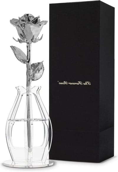 Eeuwige Roos - Platina Roos Vaas - Romantisch Gebaar - Hand Gedompeld Platina - 11-12 inch - Gedoopte Platina Roos