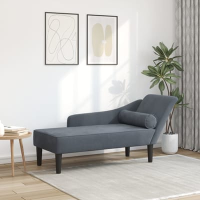 vidaXL - Chaise - longue - met - kussens - fluweel - donkergrijs