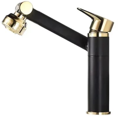 Hudor Wastafelkraan Zwart Goud - Verstelbare Kop Hoge Uitloop - Uittrekbare Uitloop - 100% Gerecycled Messing - Keramische Cartridge - Waterbesparend