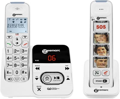 Geemarc, Vaste telefoon voor senioren met fotomobiliteitspakket 296 toetsenbord, Wit