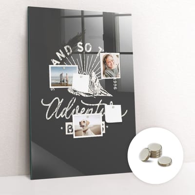 Tulup Glassboards - Retroposter Magneetbord - 60 cm x 90 cm - Grijs Memobord Keuken - Gratis 5 Sterke Magneten - Stylish Memo Board - Memobord Magnetisch - Memo Bord - Organiseer Je Bureau - Foto Magneetbord