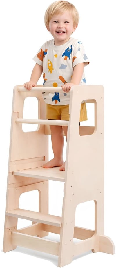 JCP® Leertoren - Montessori-Leertoren - 3 Hoogtes Verstelbaar - Bruin - 41cm x 40cm x 90cm