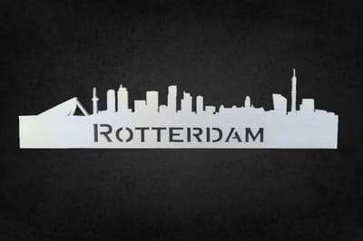 Houten Skyline Rotterdam – Wanddecoratie/Muurdecoratie 38x10 cm – Euromast Erasmusbrug – Zilver