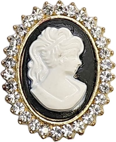 Hoofddoek Magneet - Magnetische Mini Broche - Magneetbroche - Ovaal Cleopatra Met Strass Zwart - Sjaal - Hijab - 20x25mm - Goudkleurig