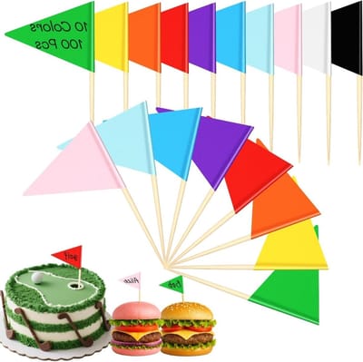 Set van 100 Lege Tandenstokers met Vlaggetjes, Kleurrijke Cupcake Topper Vlaggen, Mini Driehoekige Vlaggen voor Feestelijke Taarten en Buffetten