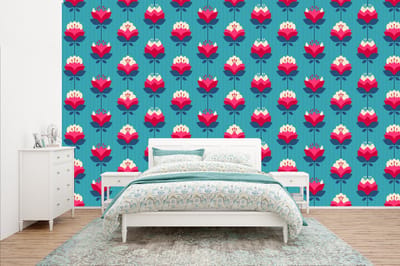 Behang - Fotobehang Patronen - Retro - Bloemen - Lelie - Breedte 400 cm x hoogte 240 cm