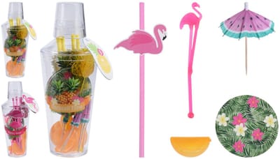Cocktailshakers - Flamingo - cocktail shakerset - cocktail rietjes - cocktail set