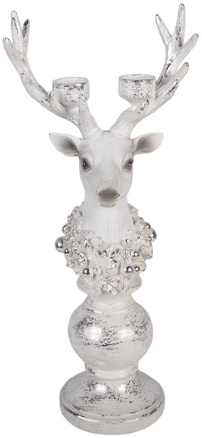 Clayre & Eef Kandelaar Rendier 17x11x38 cm Wit Kunststof
