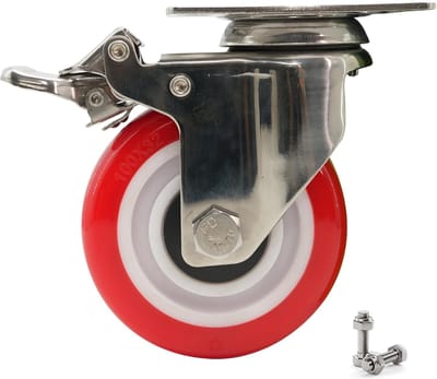 4 stuks roestvrij staal 304 zware wielen met rem 100 mm 4 inch tot 800 kg corrosiebestendige industriële wielen rode zwenkwielen transportwielen meubelwielen stille wielen met schroeven