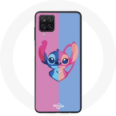 Samsung Galaxy A12 hoesje Stitch en engel blauw roze