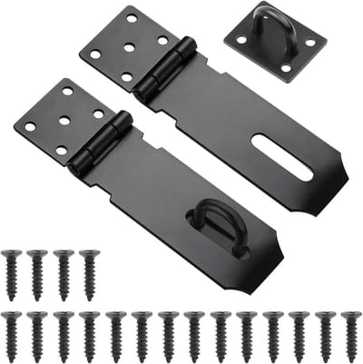 2 Stuks 10cm Padlock Latch en Staple, Roestvrijstalen Zware Deurslot Hasp Beveiligingssluiting met Schroeven, Ideaal voor Schuur, Raam en Kastdeuren, Zwart