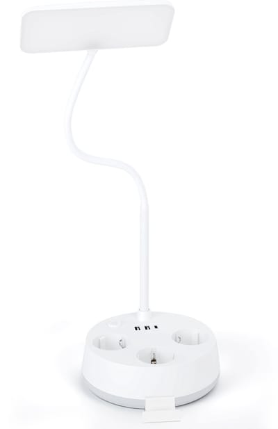 Aigostar 1043R - LED Bureaulamp Dimbaar - 3 Stopcontacten - 3 USB Poorten - Leeslamp - Bedlamp - LED Desk Lamp - Touch Control - 4.6 W - Wit