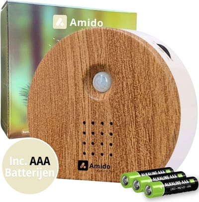 Amido® Vogelhuisje Met Geluid - Incl. Batterijen en 5 Natuurlijke Geluiden - Dark Oak - Vogelgeluiden Huisje met Sensor - vogelhuisje met geluid voor op wc