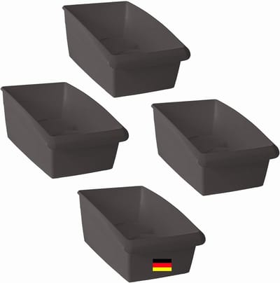 Novaliv soepkegeldoos, set van 4, lade-organizer voor de keuken - 25 x 12 cm, antracietgrijs, kruidenopbergdoos - lade-organisatiesysteem - opbergen van dressings en bakingrediënten