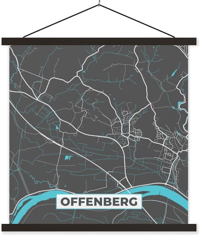 Posterhanger incl. Poster 40x40 cm - Schoolplaat - Stadskaart – Offenburg – Duitsland – Plattegrond – Kaart - Textielposter - Zwarte latten - Stadskaart