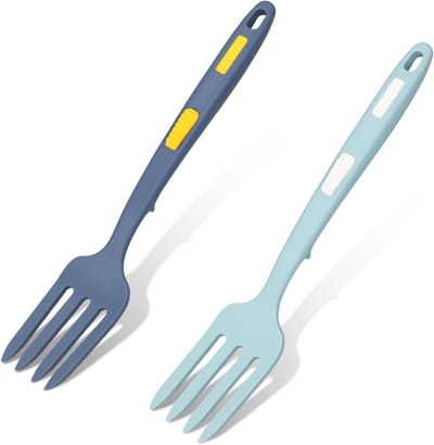 2-Pack - Siliconen kookvork - Multifunctionele pastavork + roervork - Hittebestendige antiaanbaklaag - Grote kookvork - Keuken koken/bakken/roeren/mixen Speciaal huishoudelijk creatief servies - Donkerblauw / Meerblauw