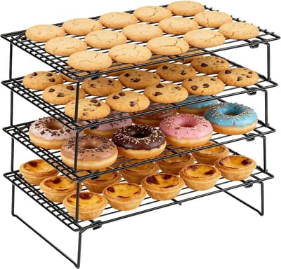 Koelrekken voor Koken en Bakken, 4 Niveaus, Vouwbaar, 26 x 41 cm, Ideaal voor Koekjes, Oven- en Vaatwasserbestendig, Antiaanbaklaag en BPA-vrij