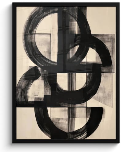 Poster in lijst - Fotolijst 60x80 cm - Posters - Cirkels - Lijnen - Vormen - Zwart - Posterlijst zwart - Decoratie - Wanddecoratie woonkamer - Muurdecoratie slaapkamer