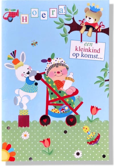 Hoera een Kleinkind op komst! - Luxe Geboortekaartje kleinkind op komst - 12x17cm - Gevouwen wenskaart met envelop