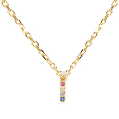 Luxenter Sterling Zilver 925 collier met Veelkleurige Zirkonia afgewerkt in 18K geel goud - Alfabet
