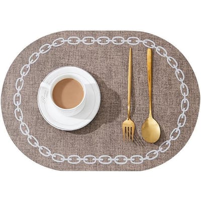 Ovaal Tafelkleed Kunstleer Keuken Eetkamer Crème Tafelonderlegger Luxe Placemat Tafelgerei Cafe Onderlegger Keukenaccessoires 30x44cm 1pcs