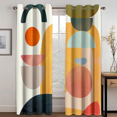 Geometrische Japanse stijl Noordse wind Abstracte kunst Polyester Morandi Color Block Dunne gordijnen voor woonkamer Slaapkamer Woondecoratie 100W130H(CM)40x51in&Hook