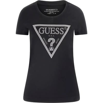 Guess Shiny Triangle Tee Dames T-shirt - Jet Black - Maat S