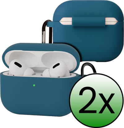 Case - Geschikt voor Apple Airpods Pro 3 - Siliconen Hoes met Clip - Silicone Hoesje Cover - Donkerblauw
