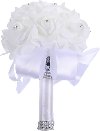 Kunstbloemen Bruidsboeket - Decoratie Boeket - Bruiloft Decoratie - Realistisch En Levendig - 22x17x22 cm - Wit