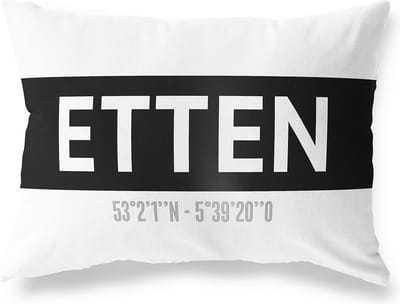 Tuinkussen ETTEN - GELDERLAND met coördinaten - Buitenkussen - Bootkussen - Weerbestendig - Jouw Plaats - Studio216 - Modern - Zwart-Wit - 50x30cm