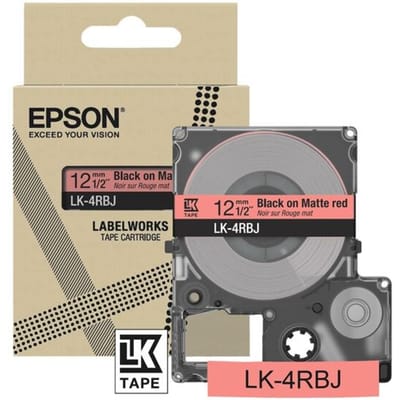 Epson LK-4RBJ matte tape zwart op rood 12 mm (origineel)