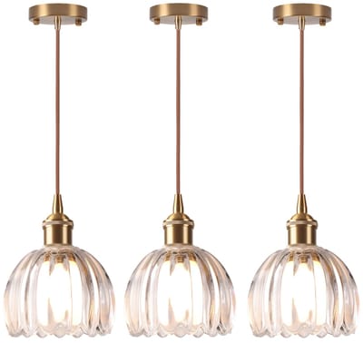 Set van 3 Hanglamp van Glas Vintage Kroonluchter voor Woonkamer Slaapkamer Keuken Transparant