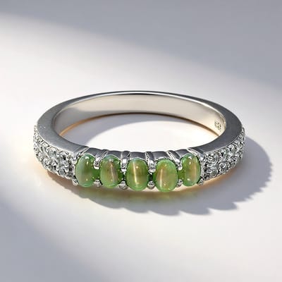 Cavill - Elegante Zilveren Ring 925 Sterling - 5x Kattenoog Alexandriet 0.56 ct - 24 Sprankelende Zirkon 0.37 ct - Maat 17