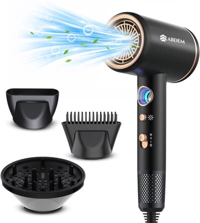 Abdem® Professionele Föhn met Diffuser & Opzetstukken Zwart/Goud - 2000W - Ionische Technologie – 3 Warmtestanden & 3 Snelheden – Sneldrogend & Anti-Pluis